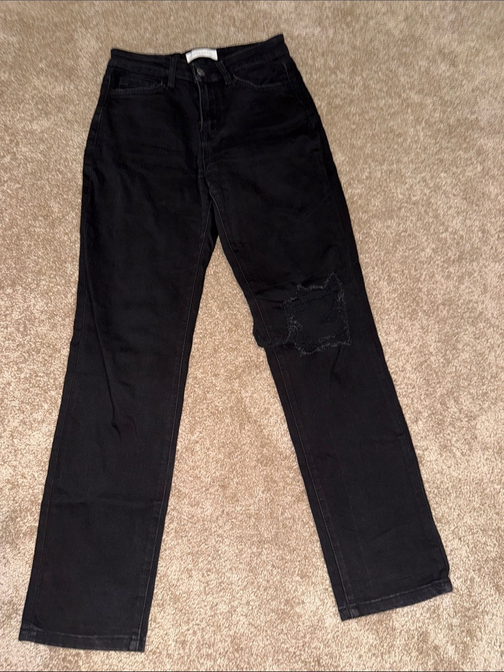 Vervet Black Straight Jeans with Distressed Knee Patch - size 25